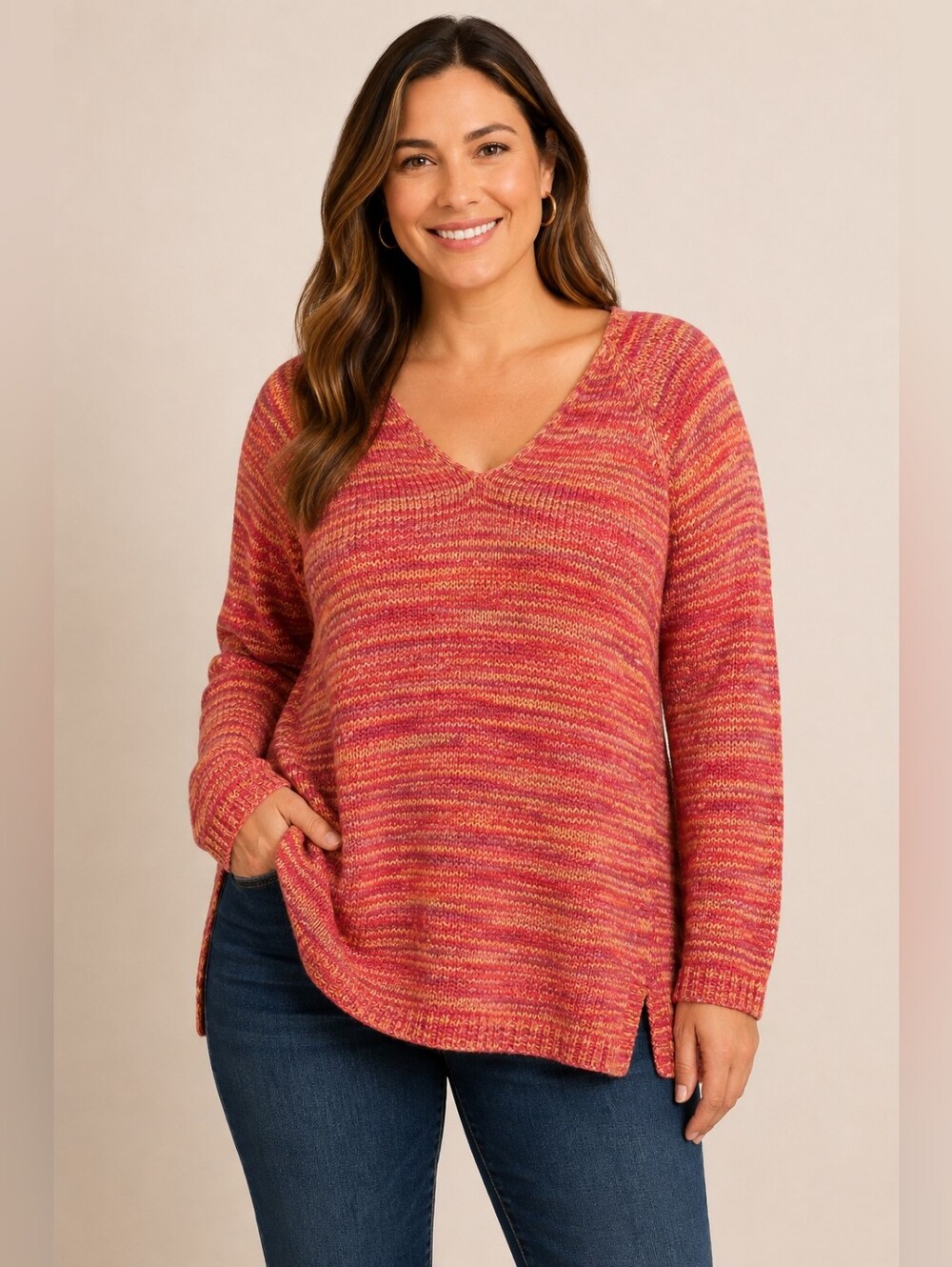 🍂 High Sierra Woman Space-Dye Knit Sweater | Size 2X | Cozy V-Neck Pullover